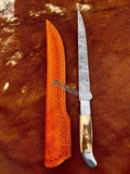 14" HAND FORGED Full Tang Damascus Steel Fish Fillet Knife - ZB Knives Store