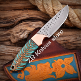 Handmade Rasp Steel Cowboy Knife, Pine Cone Handle, Pancake Leather Sheath, Special Occasion Gift