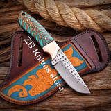 Handmade Rasp Steel Cowboy Knife, Pine Cone Handle, Pancake Leather Sheath, Special Occasion Gift