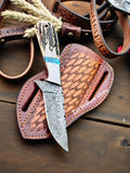 Cowboy Knife – 3.6" Raindrops Damascus Blade with Antler & Turquoise