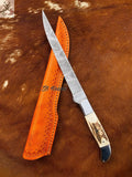14" HAND FORGED Full Tang Damascus Steel Fish Fillet Knife - ZB Knives Store