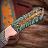 Handmade Rasp Steel Cowboy Knife, Pine Cone Handle, Pancake Leather Sheath, Special Occasion Gift