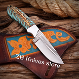 Handmade Rasp Steel Cowboy Knife, Pine Cone Handle, Pancake Leather Sheath, Special Occasion Gift