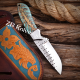 Handmade Rasp Steel Cowboy Knife, Pine Cone Handle, Pancake Leather Sheath, Special Occasion Gift