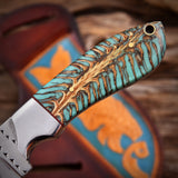 Handmade Rasp Steel Cowboy Knife, Pine Cone Handle, Pancake Leather Sheath, Special Occasion Gift