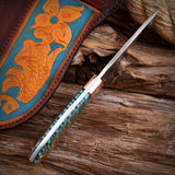 Handmade Rasp Steel Cowboy Knife, Pine Cone Handle, Pancake Leather Sheath, Special Occasion Gift