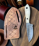 Handmade Rasp Steel Western Knife: Bull Bone Handle & Leather Sheath