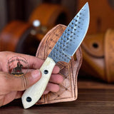Handmade Rasp Steel Western Knife: Bull Bone Handle & Leather Sheath