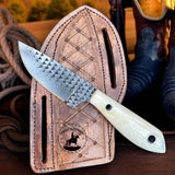 Handmade Rasp Steel Western Knife: Bull Bone Handle & Leather Sheath