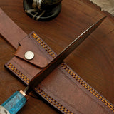 Custom Copper Damascus Chef Knife – Personalized Handmade Kitchen Knife with Resin Handle & Leather Sheath