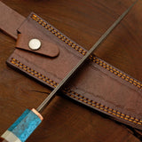 Custom Copper Damascus Chef Knife – Personalized Handmade Kitchen Knife with Resin Handle & Leather Sheath