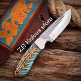 Handmade Rasp Steel Cowboy Knife, Pine Cone Handle, Pancake Leather Sheath, Special Occasion Gift